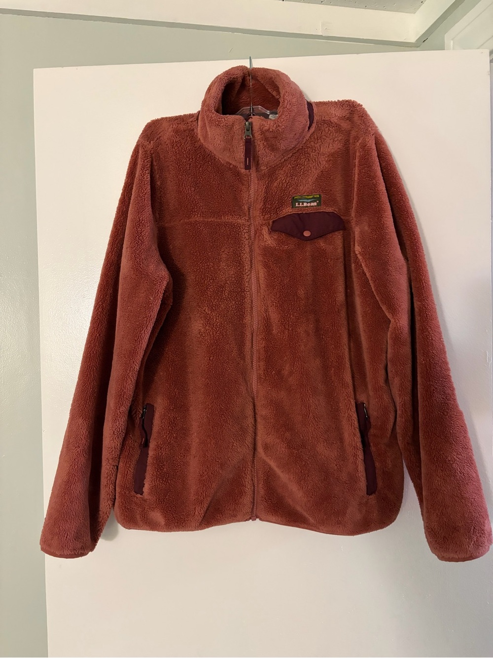 L.L. Bean Hi Pile Fleece Full Zip Jacket Size Large in Canyon Rose/Port